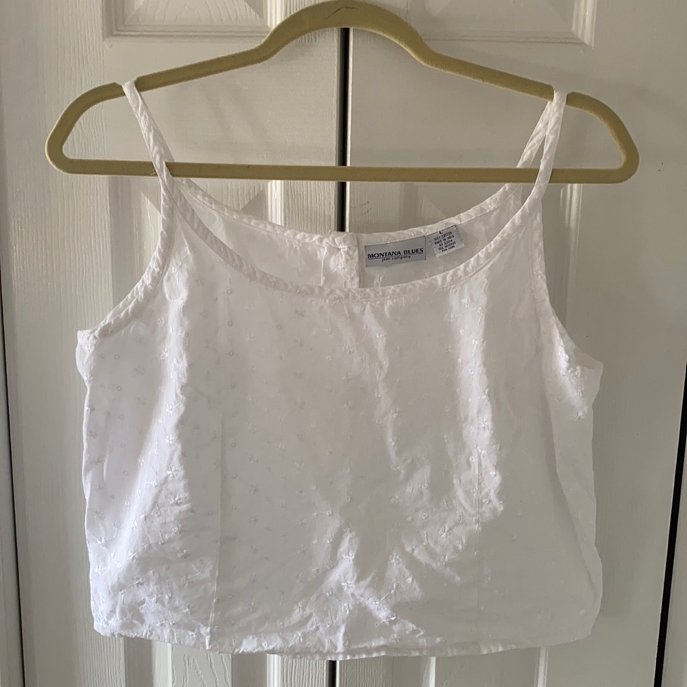 White Embroidered Cotton Tank